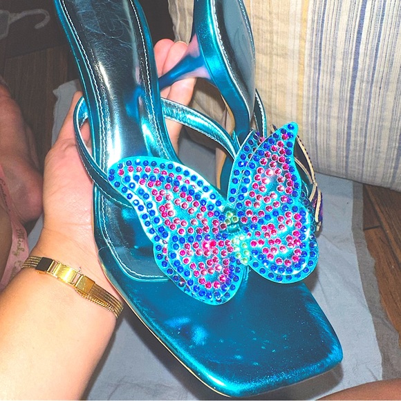 Vintage Shoes - Y2K🦋Butterfly Bling💕heels metallic heels thong heels square toe heel y2k heels